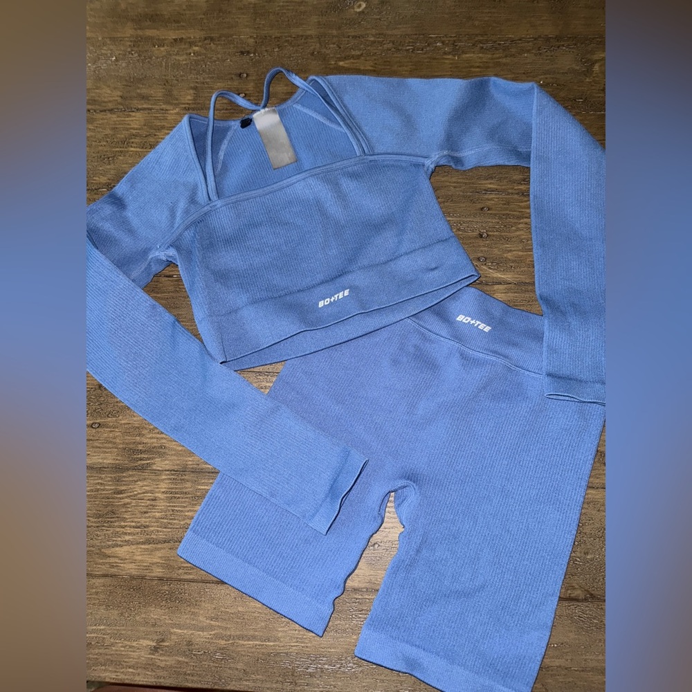 Bo+Tee Blue Workout Activewear Set Small Bo and Tee